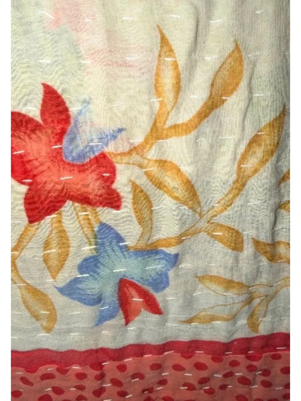 Floral Printed Home Throw - Red, Blue & Gold Accent
